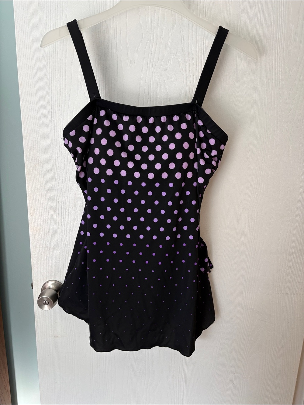 Maxine of Hollywood Black One-Piece Swimdress with Purple Polka Dots